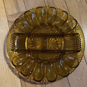 vintage  1970s Egg Relish  Platter Amber Heritage Pattern